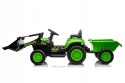 Traktor na Akumulator z Przyczepą i Łyżką 2x45W Aku 12V Ekoskóra Zielony