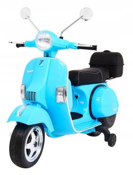 Skuter Vespa Licencja 2x25W Aku 12V Ekoskóra Piankowe Koła Niebieski