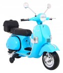 Skuter Vespa Licencja 2x25W Aku 12V Ekoskóra Piankowe Koła Niebieski