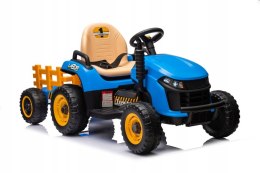 Traktor Na Akumulator z Przyczepą 2 Silniki 12V Skóra Koła EVA Niebieski