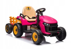 Traktor Na Akumulator z Przyczepą 2 Silniki 12V Skóra Koła EVA Różowy