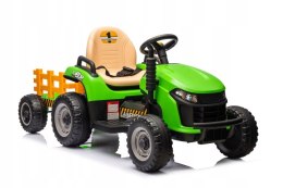 Traktor Na Akumulator z Przyczepą 2 Silniki 12V Skóra Koła EVA Zielony
