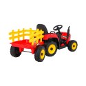 Traktor z Przyczepą na Akumulator 2 Silniki 12V Ekoskóra Koła EVA Czerwony
