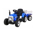 Traktor z Przyczepą na Akumulator 2 Silniki 12V Ekoskóra Koła EVA Niebieski