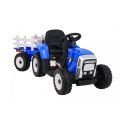 Traktor z Przyczepą na Akumulator 2 Silniki 12V Ekoskóra Koła EVA Niebieski
