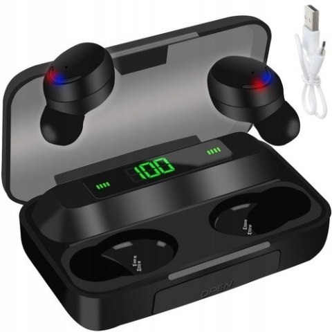 Słuchawki Bezprzewodowe Bluetooth LCD z Powerbank Dousze + Etui Czarne