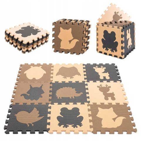 Mata Edukacyjna Piankowe Puzzle 85x85 cm 9 elementów Brązowe